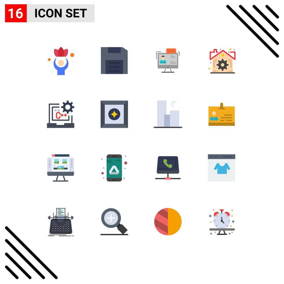 Pictogram Set of 16 Simple Flat Colors of settings estate gadget online dialog Editable Pack of Creative Vector Design Elements