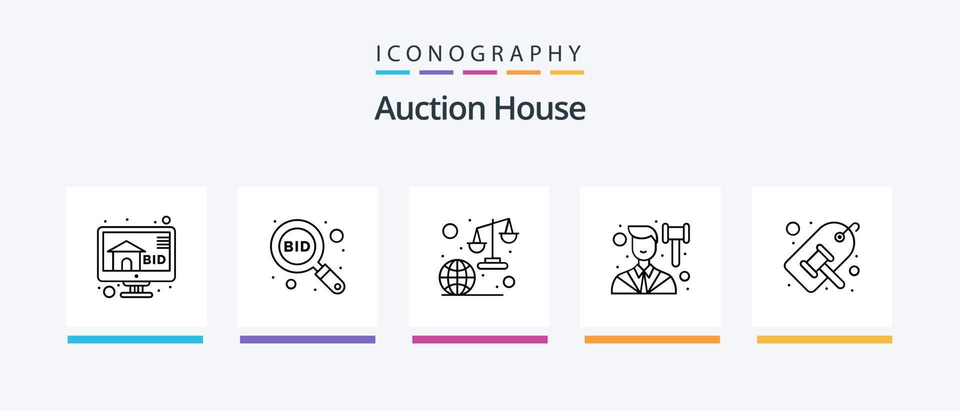 Auction Line 5 Icon Pack Including gavel. email. balance. diploma. certification. Creative Icons Design vector