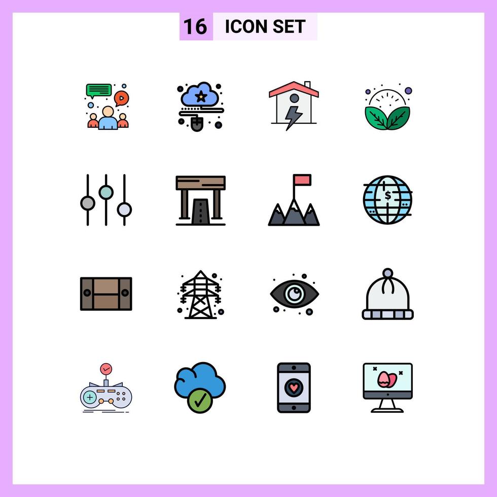 User Interface Pack of 16 Basic Flat Color Filled Lines of controls spa online plant power Editable Creative Vector Design Elements