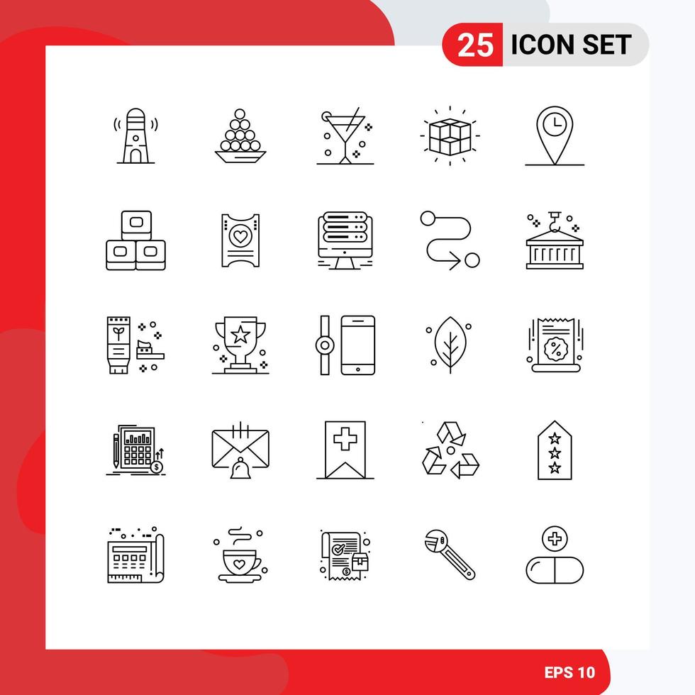 25 iconos creativos signos y símbolos modernos de caja de rompecabezas laddu cóctel de verano elementos de diseño vectorial editables vector