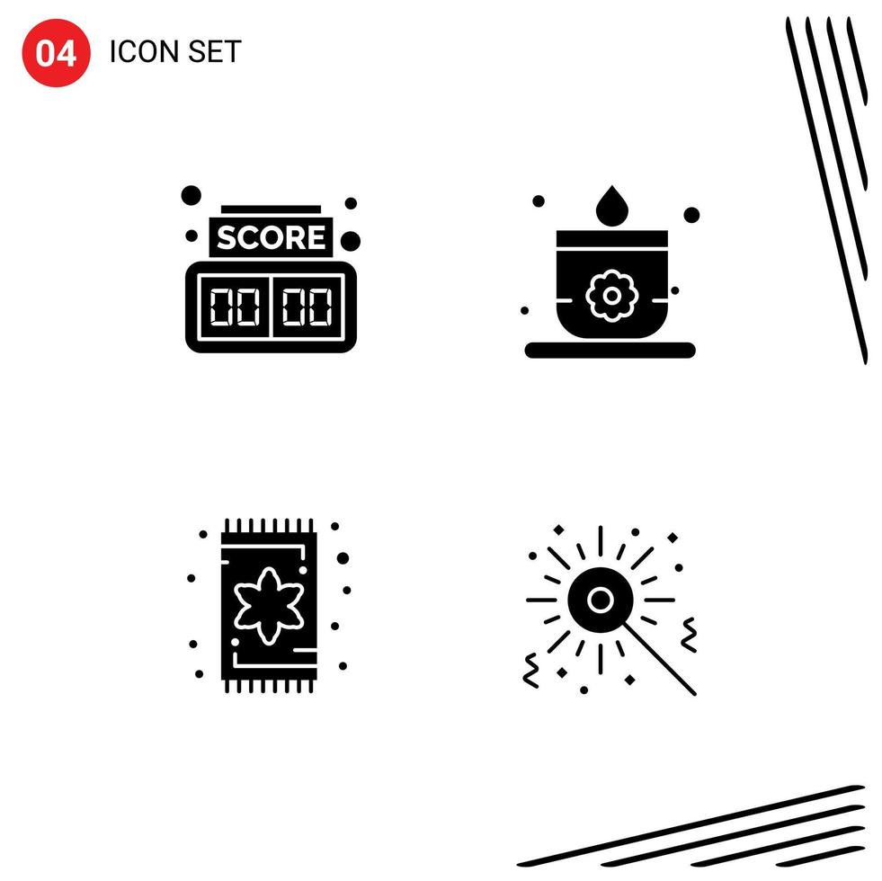 Set of 4 Commercial Solid Glyphs pack for board rug candle carpet bengal fire Editable Vector Design Elements