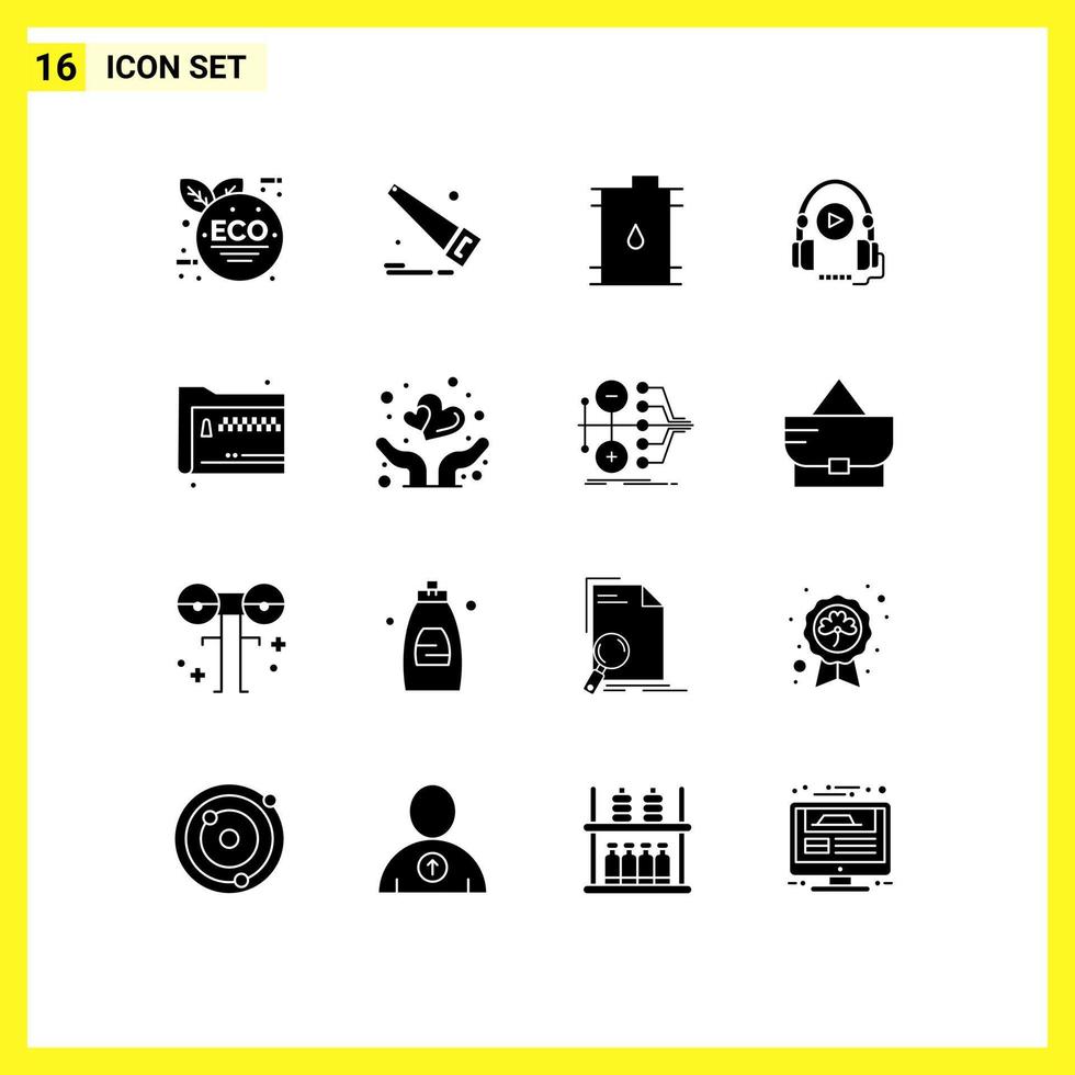 Pictogram Set of 16 Simple Solid Glyphs of documents share finance folder language course Editable Vector Design Elements