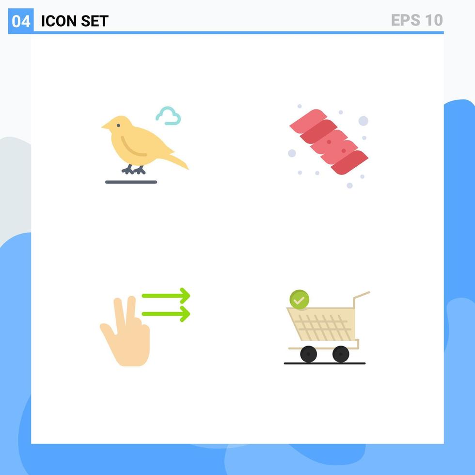 Editable Vector Line Pack of 4 Simple Flat Icons of bird right sparrow marshmallow retail Editable Vector Design Elements