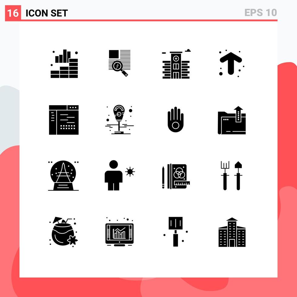 Universal Icon Symbols Group of 16 Modern Solid Glyphs of development code city direction arrows Editable Vector Design Elements