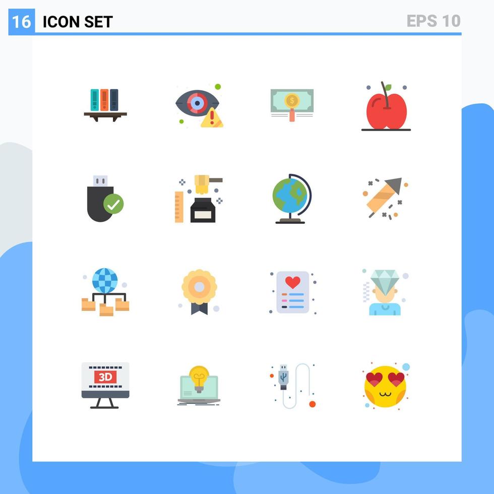 Set of 16 Commercial Flat Colors pack for apple loan cyber search money Editable Pack of Creative Vector Design Elements