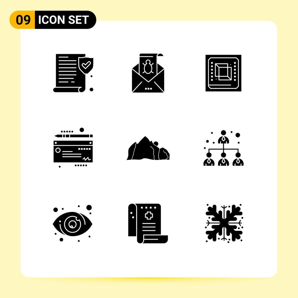9 Solid Glyph concept for Websites Mobile and Apps cheaque processor spam hardware computer Editable Vector Design Elements