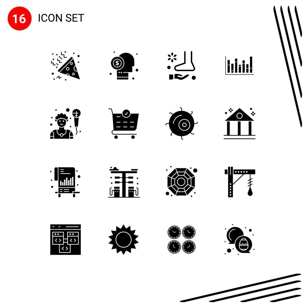 Modern Set of 16 Solid Glyphs Pictograph of artist up foot line therapy Editable Vector Design Elements