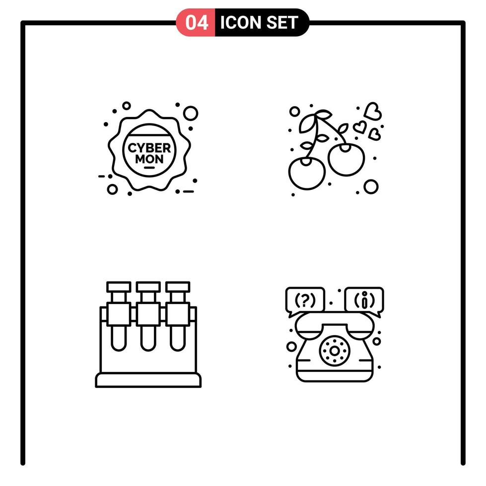 4 Universal Line Signs Symbols of cyber monday lab sale cherry help Editable Vector Design Elements