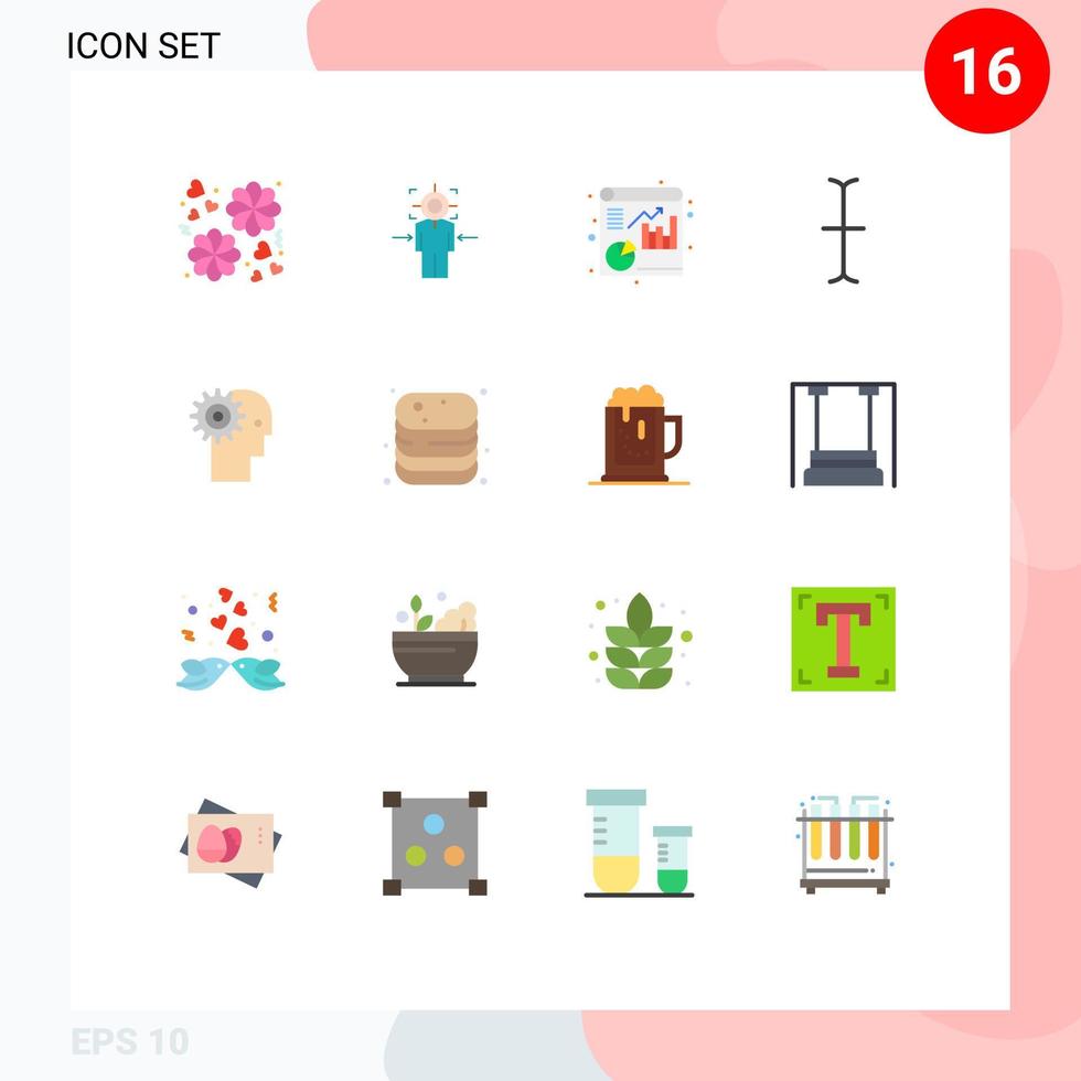 16 Flat Color concept for Websites Mobile and Apps mechanism gear analytics brain input Editable Pack of Creative Vector Design Elements