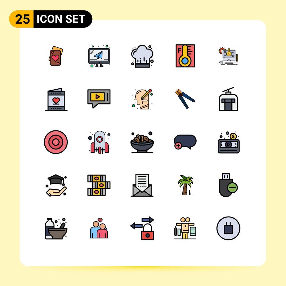Mobile Interface Filled line Flat Color Set of 25 Pictograms of chemical sun cafe rainy cloud Editable Vector Design Elements
