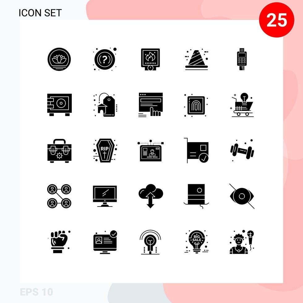 Modern Set of 25 Solid Glyphs and symbols such as machine construction plumber cone architecture Editable Vector Design Elements