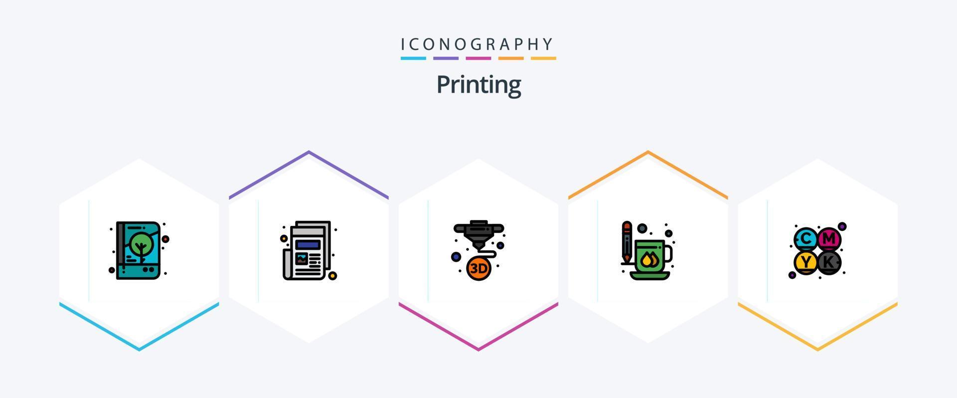 Printing 25 FilledLine icon pack including print. drink. print. cup. printing vector