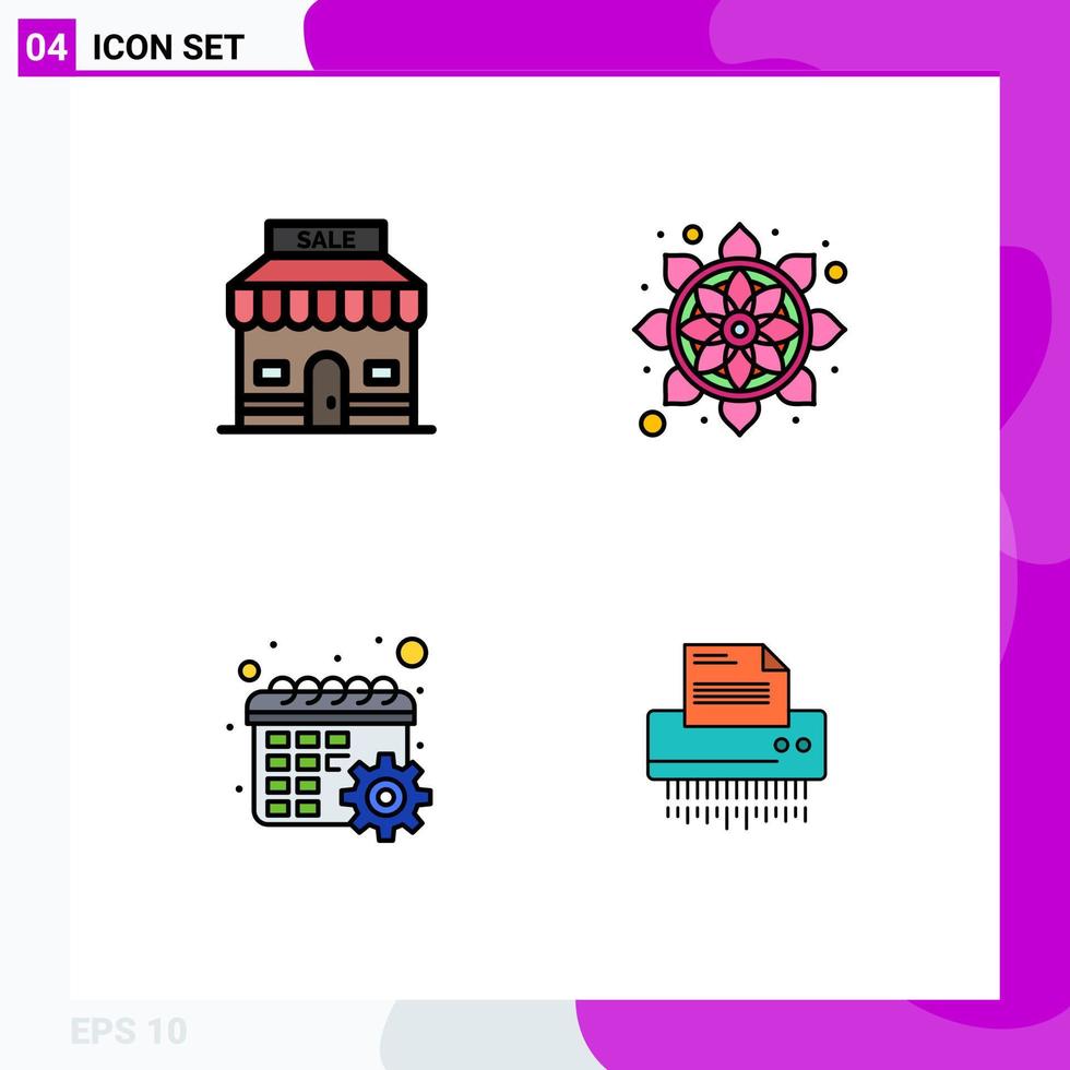 Modern Set of 4 Filledline Flat Colors Pictograph of discount gear beach pattern settings Editable Vector Design Elements