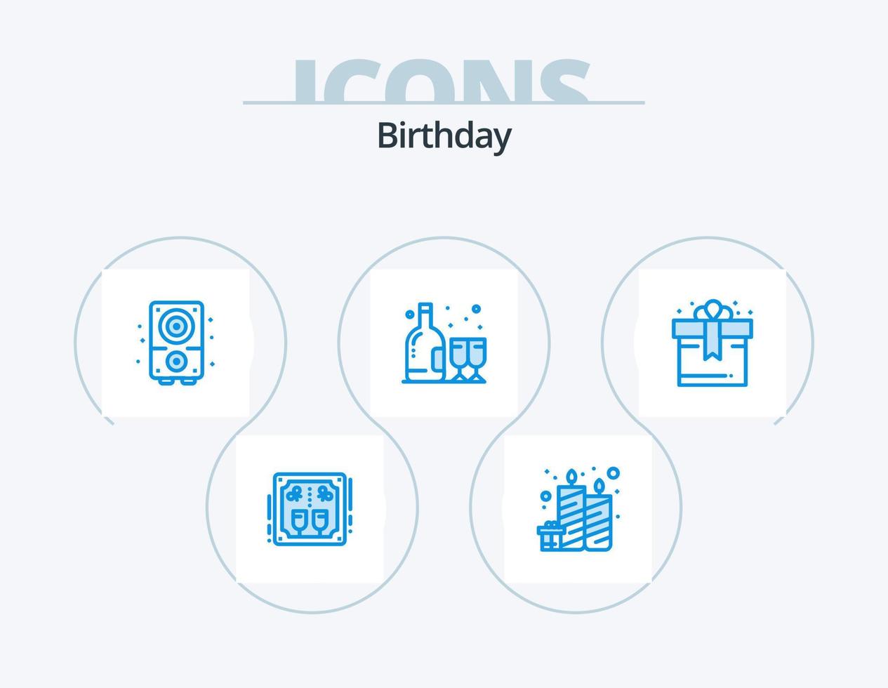 paquete de iconos azul de cumpleaños 5 diseño de iconos. cumpleaños. vidrio. fiesta. cumpleaños. sonido vector