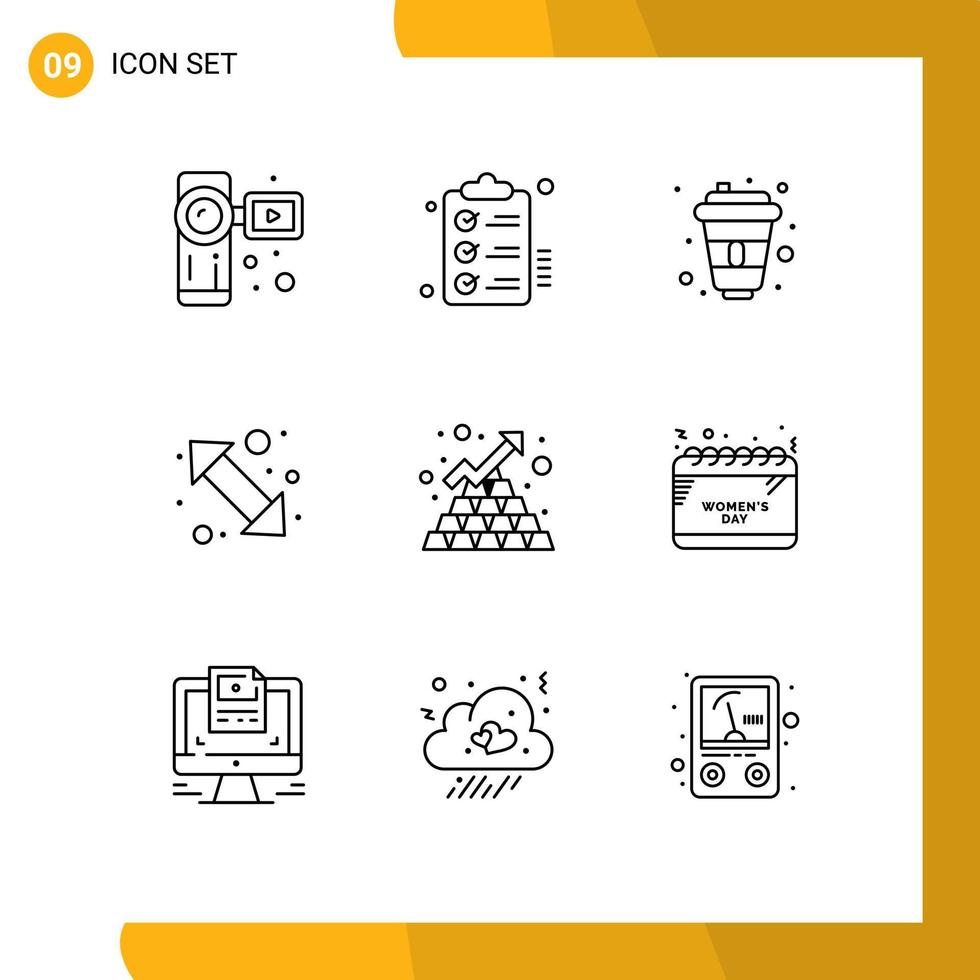 Pictogram Set of 9 Simple Outlines of up right left todo go designer Editable Vector Design Elements