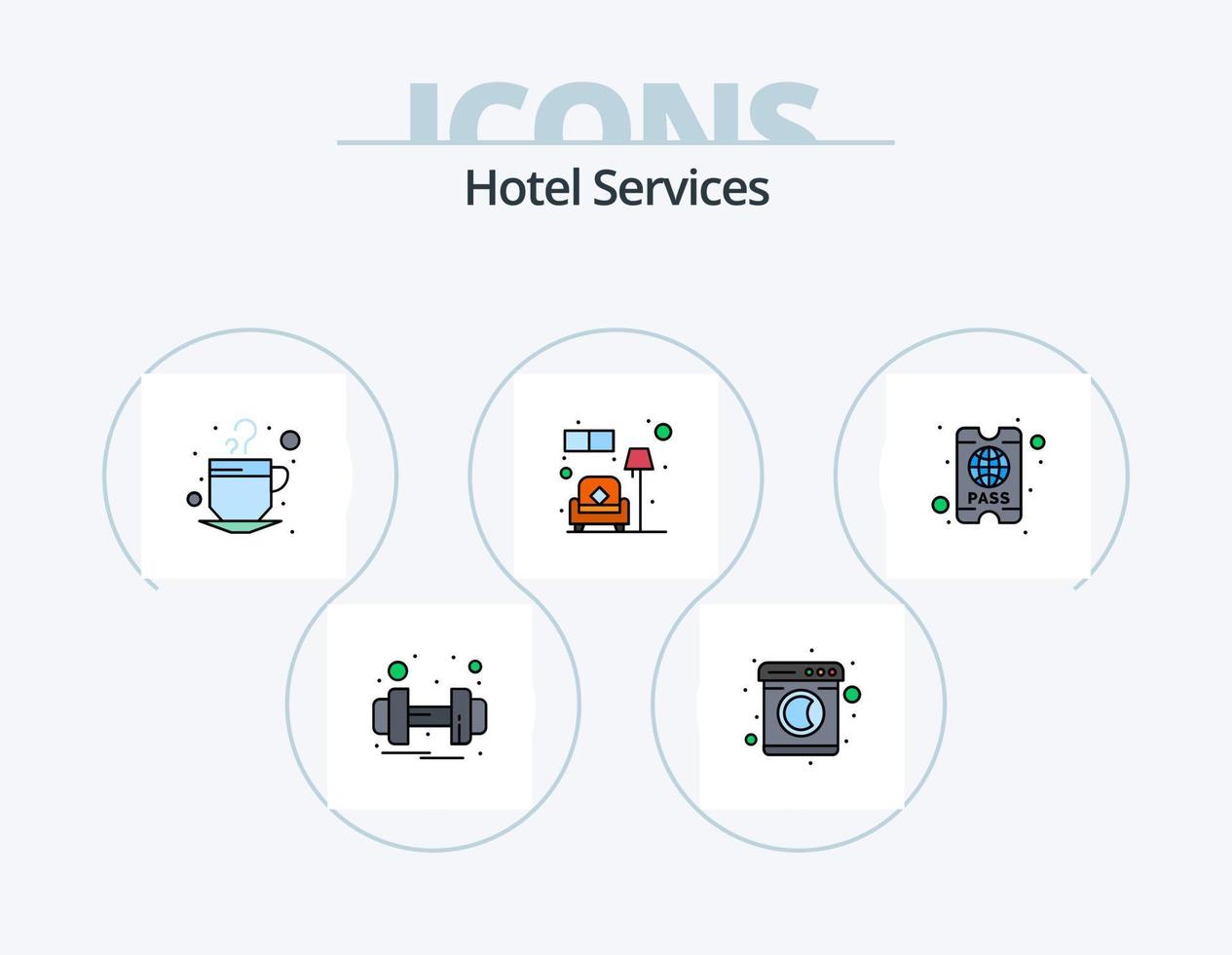 línea de servicios de hotel llena de icono paquete 5 diseño de icono. apoyo. llamada. noche. horas. seguro vector