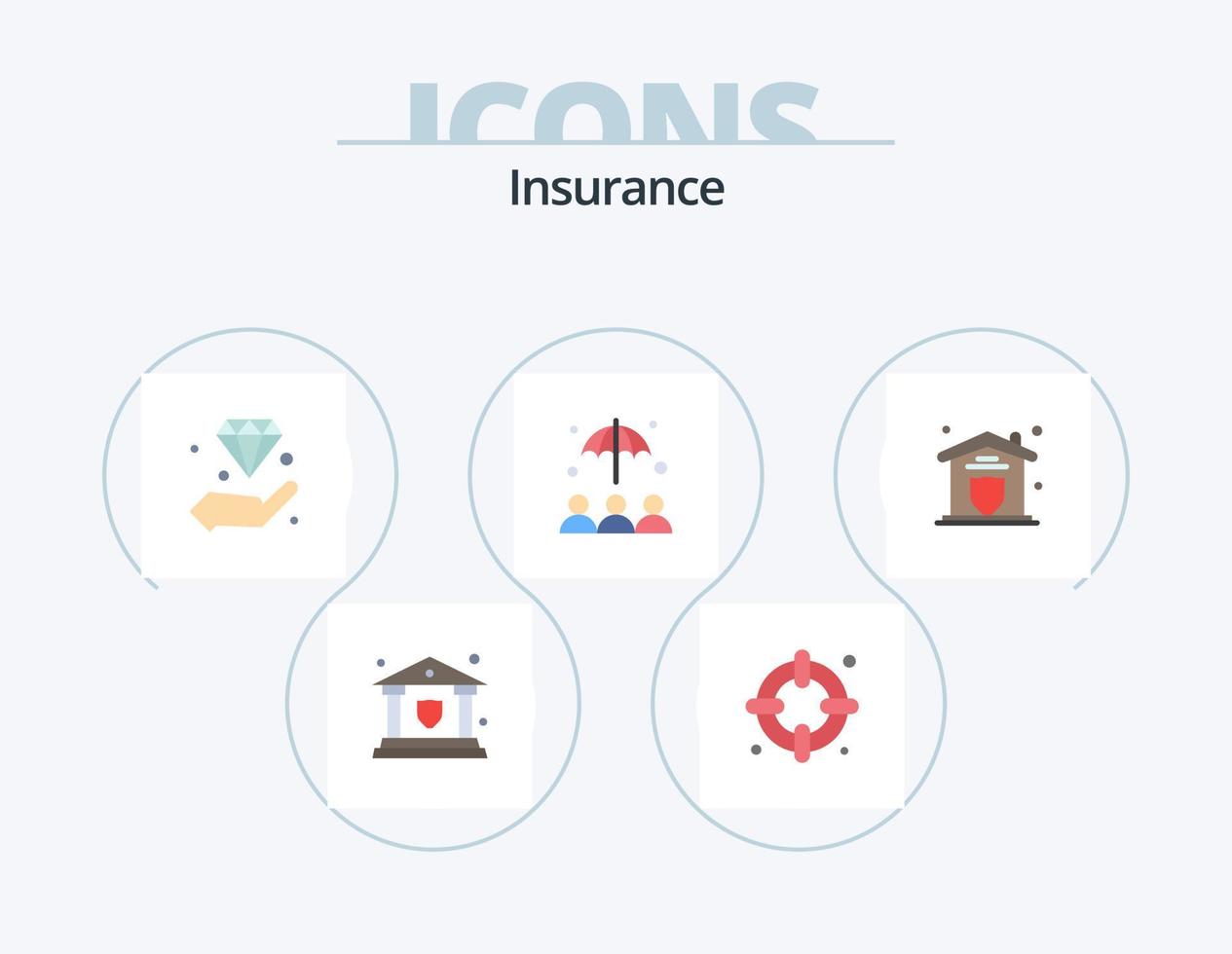 paquete de iconos planos de seguros 5 diseño de iconos. seguridad. seguro. mano. sombrilla. seguro vector