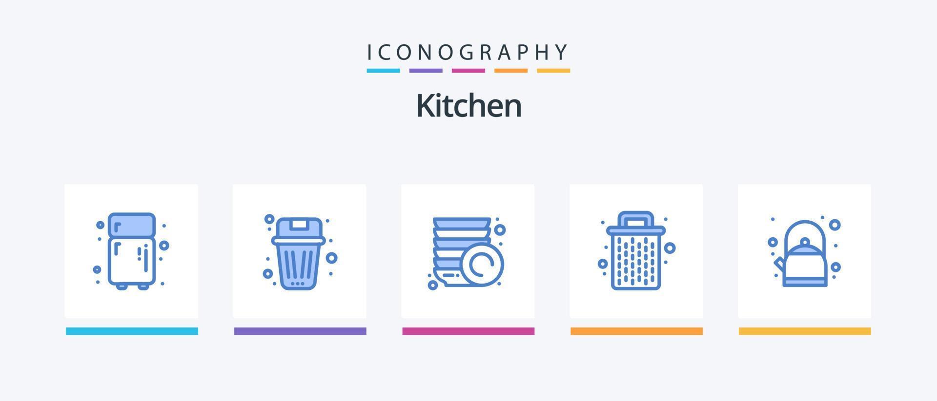 Paquete de 5 iconos de cocina azul que incluye té. desayuno. cocina. basura. estado. diseño de iconos creativos vector