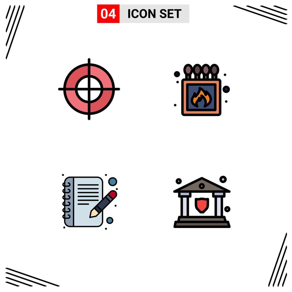 Set of 4 Commercial Filledline Flat Colors pack for goal write camping box insurance Editable Vector Design Elements
