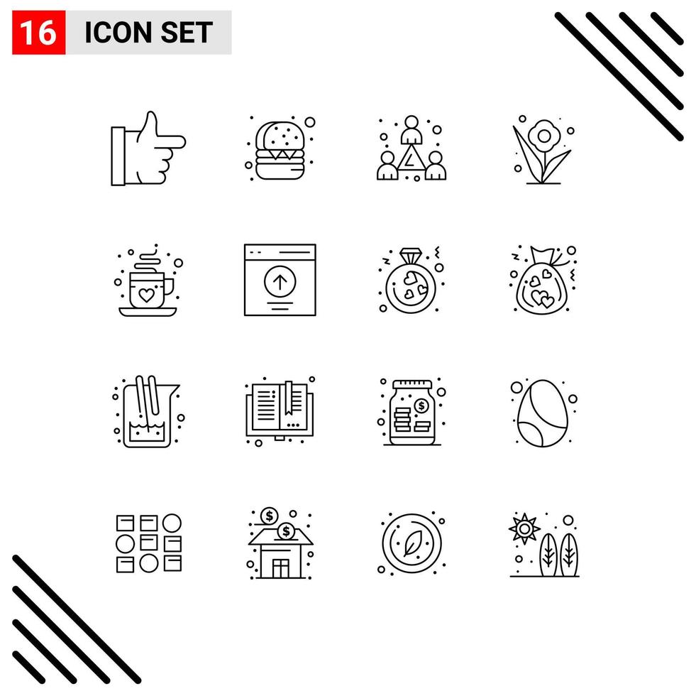 16 Outline concept for Websites Mobile and Apps tea cup staff coffee rose Editable Vector Design Elements