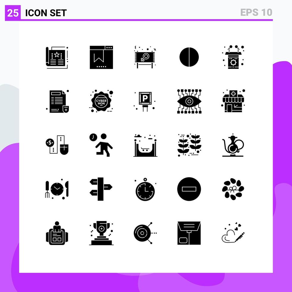 grupo de símbolos de iconos universales de 25 glifos sólidos modernos de elementos de diseño vectorial editables de mensaje antialiasing de sitio web digital de podio vector