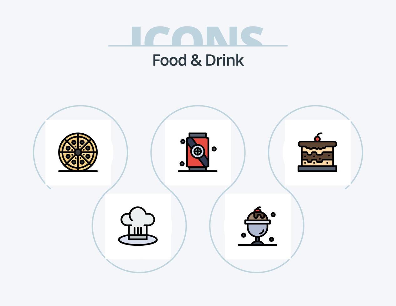 línea de comida y bebida llena de icono paquete 5 diseño de icono. comida rápida. cuenco. entretenimiento. soda. rápido vector