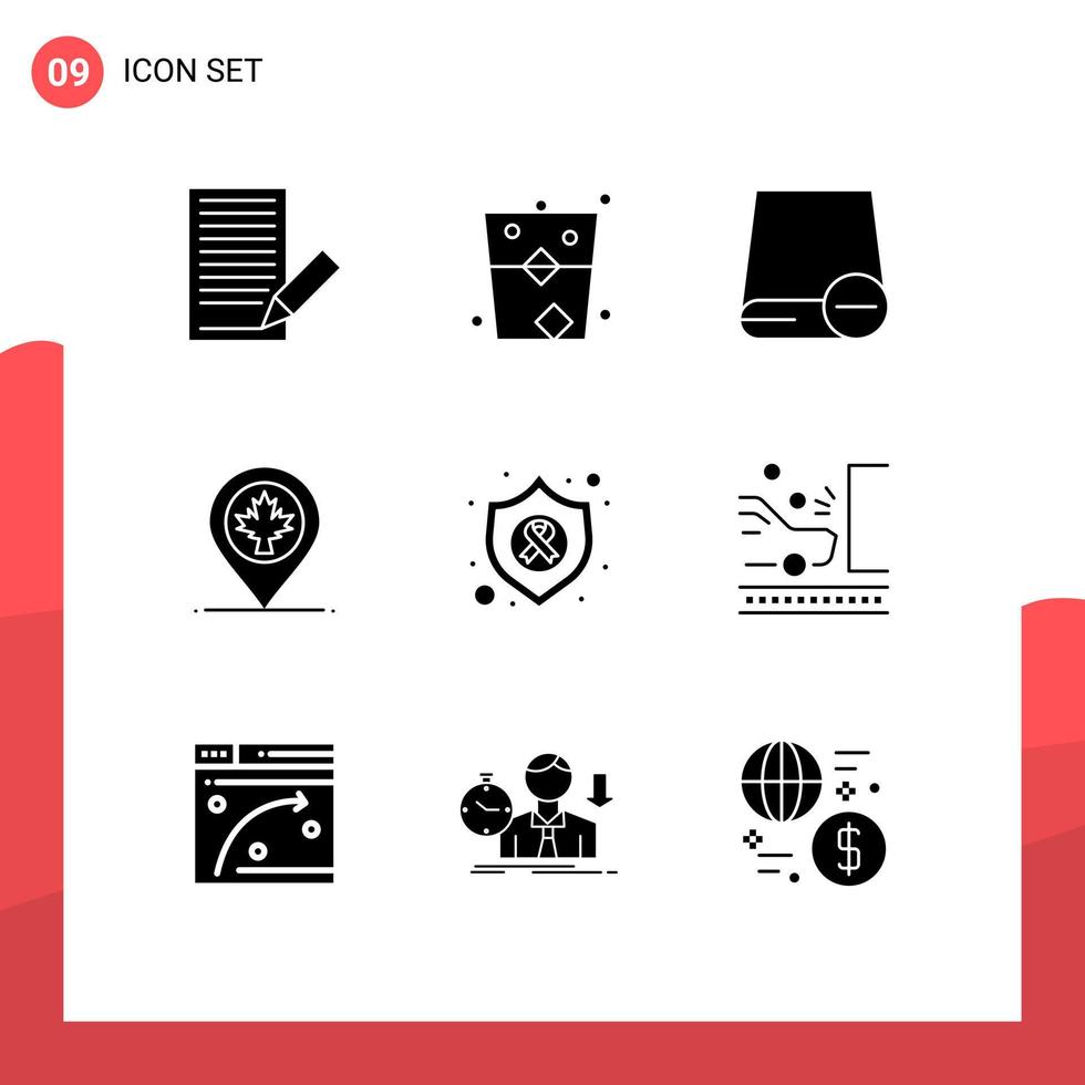 Universal Icon Symbols Group of 9 Modern Solid Glyphs of canada map glass hardware drive Editable Vector Design Elements