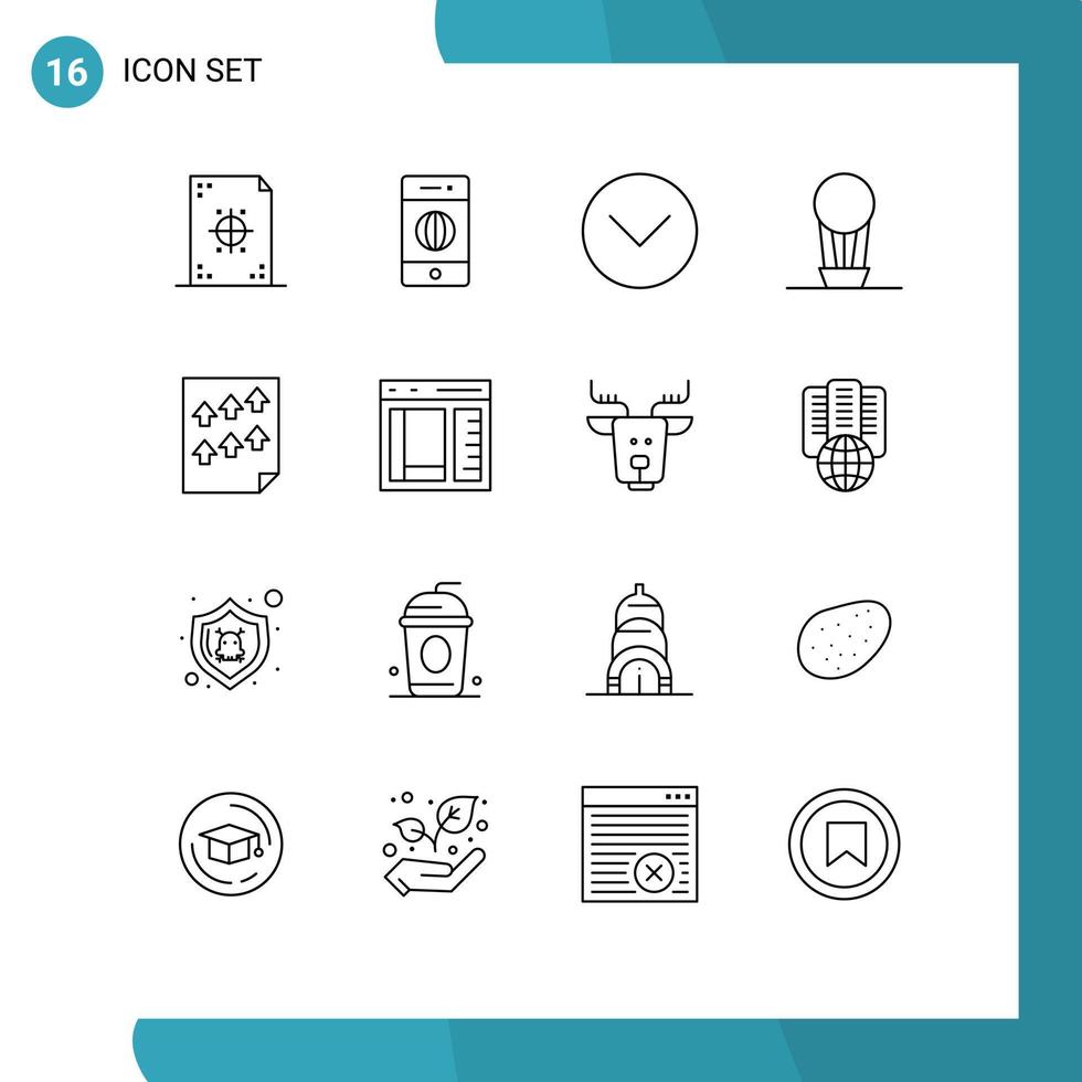 Pack of 16 creative Outlines of high hot world balloon multimedia Editable Vector Design Elements