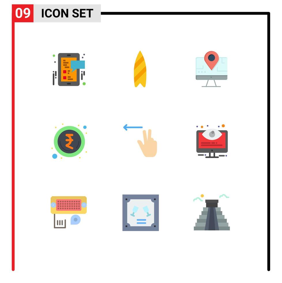 Stock Vector Icon Pack of 9 Line Signs and Symbols for left fingers computer rupee indian Editable Vector Design Elements