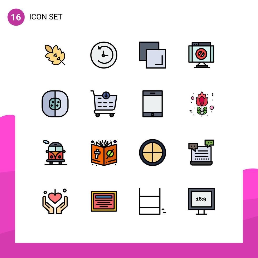 paquete de 16 signos y símbolos modernos de líneas rellenas de color plano para medios de impresión web, como la copia del átomo celular, detener eliminar elementos de diseño de vectores creativos editables