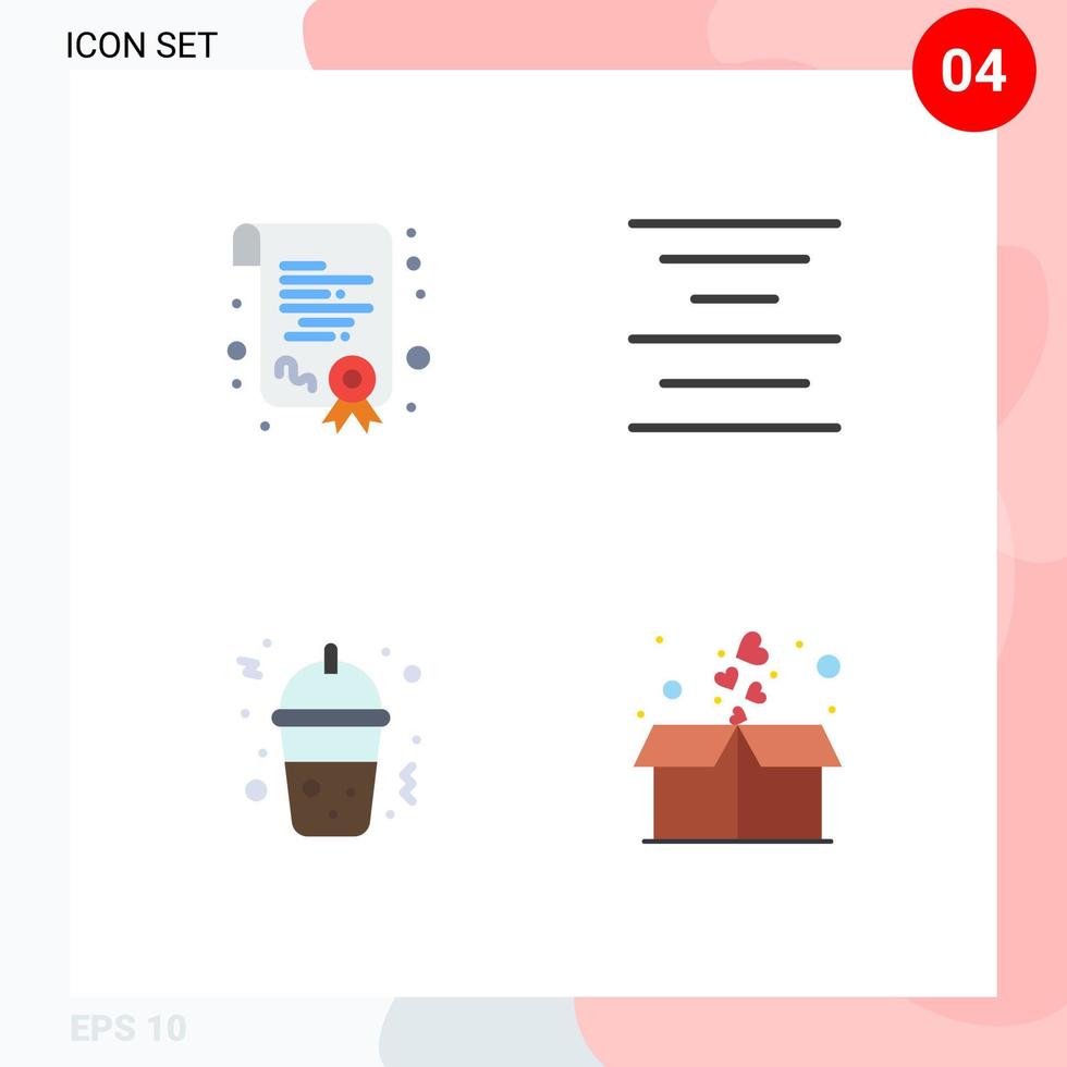 Set of 4 Commercial Flat Icons pack for certification box align frappe heart Editable Vector Design Elements