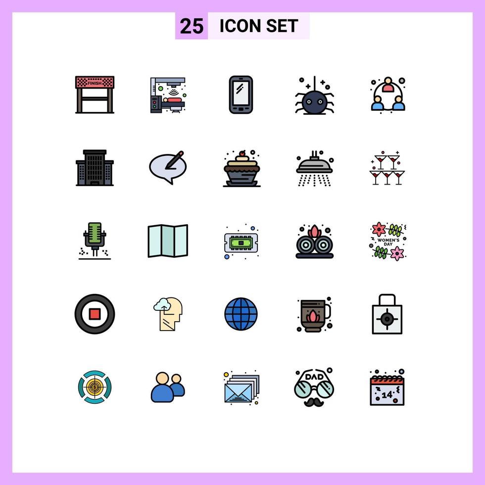 Group of 25 Filled line Flat Colors Signs and Symbols for spider halloween scanner bug huawei Editable Vector Design Elements