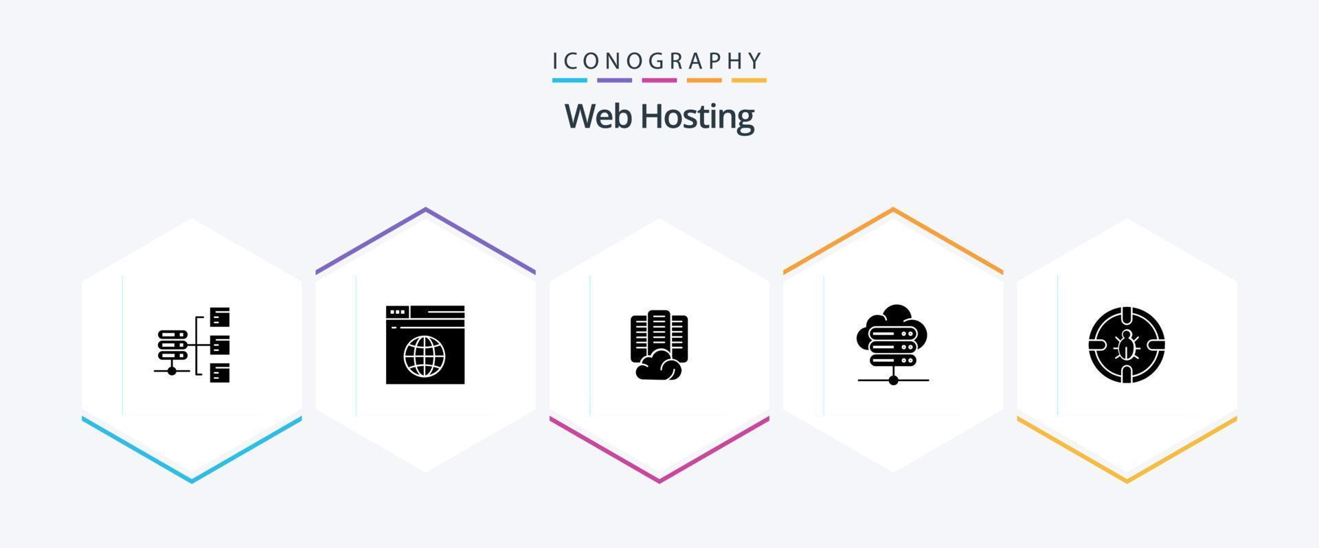 Web Hosting 25 Glyph icon pack including network server . server . server. center vector