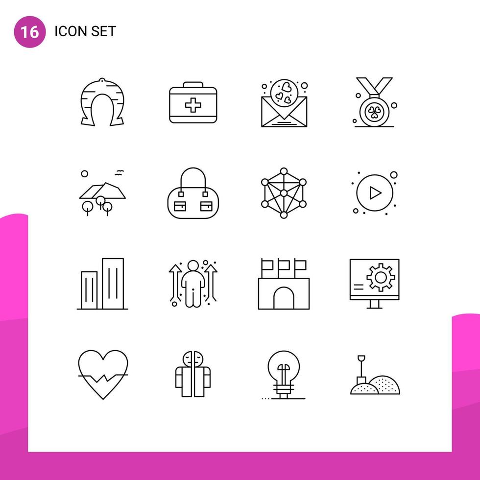 Stock Vector Icon Pack of 16 Line Signs and Symbols for tree landscape heart ireland award Editable Vector Design Elements