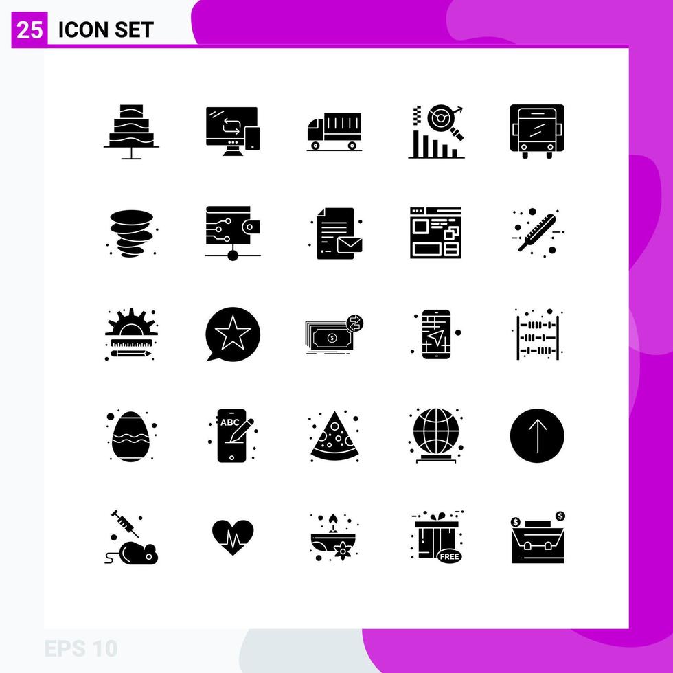 25 User Interface Solid Glyph Pack of modern Signs and Symbols of truck delivery delivery search business Editable Vector Design Elements