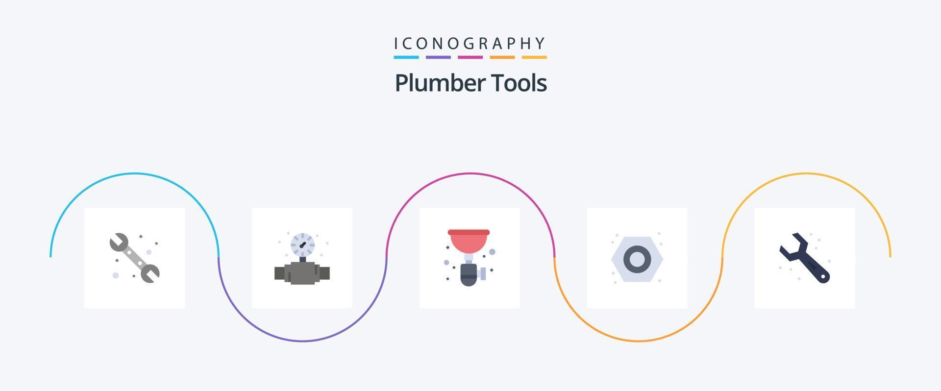 Plumber Flat 5 Icon Pack Including adjustable. plumber. pipe. nut. siphon vector