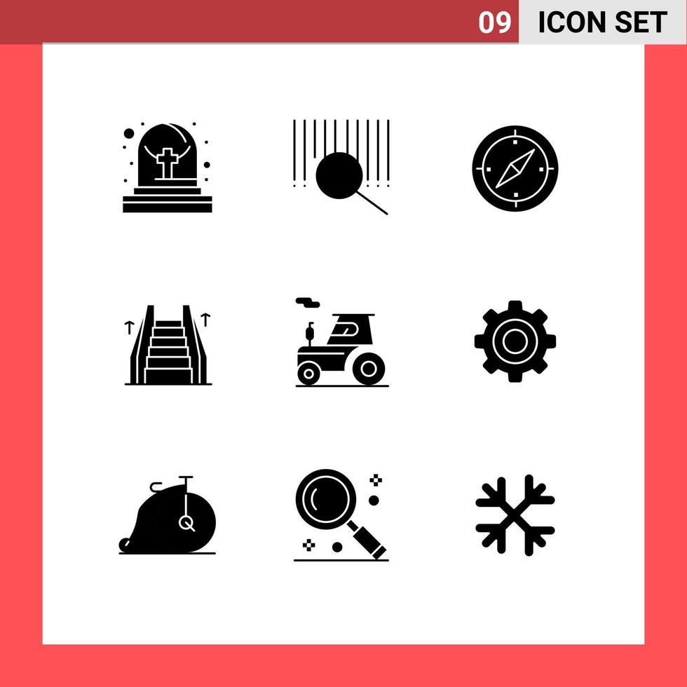 Group of 9 Solid Glyphs Signs and Symbols for truck tractor compass car electric Editable Vector Design Elements