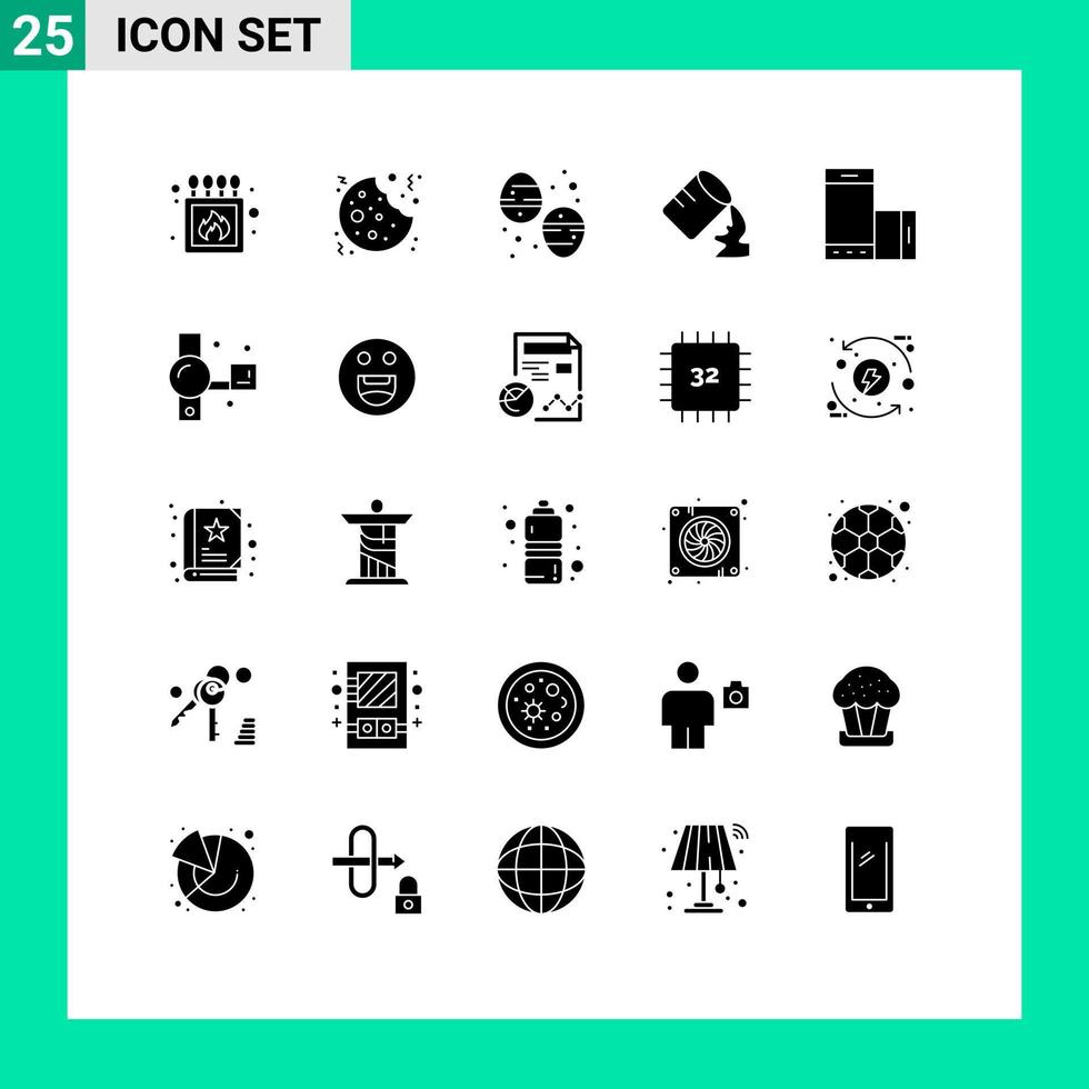 25 Creative Icons Modern Signs and Symbols of phone device chocolate egg humid glass Editable Vector Design Elements