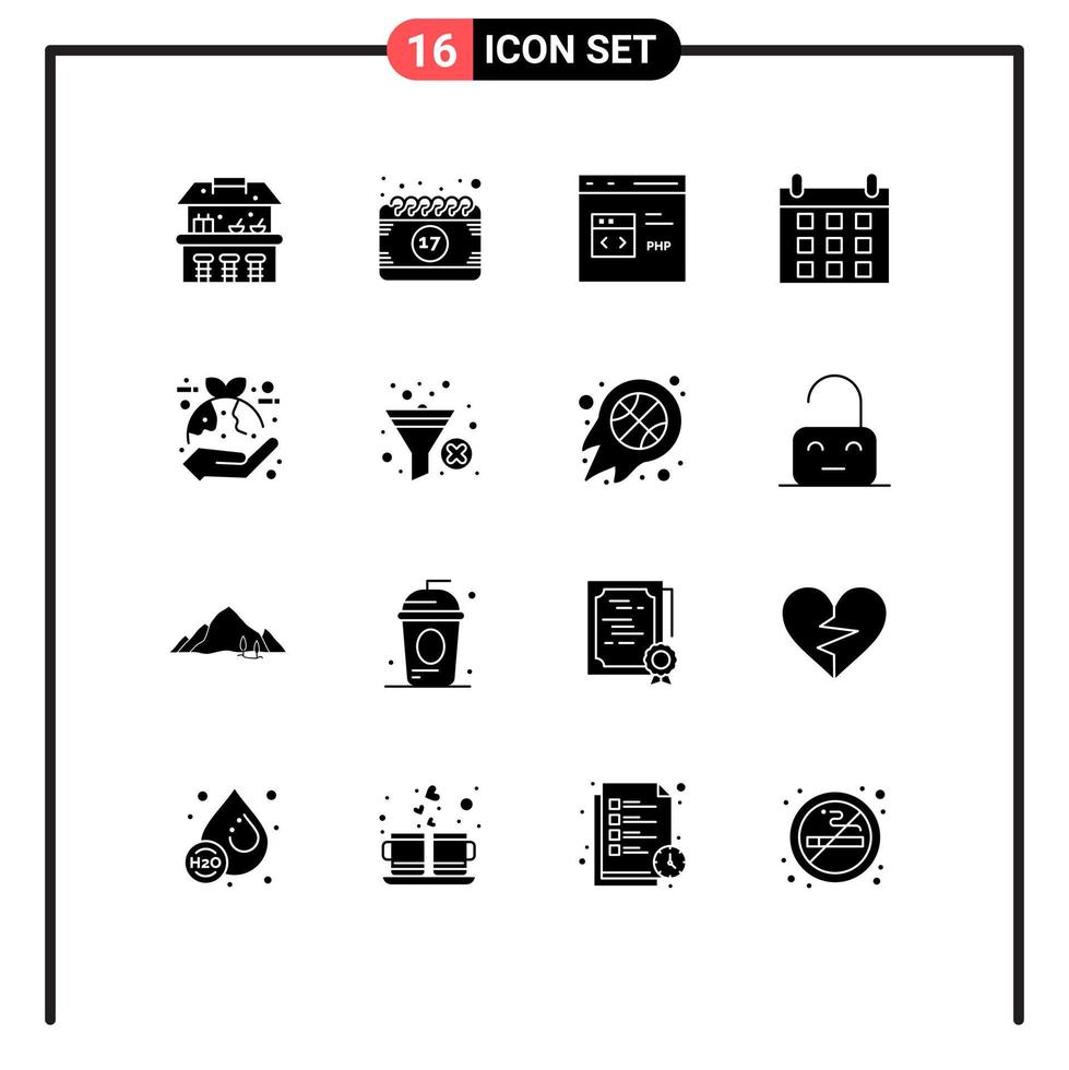 Group of 16 Modern Solid Glyphs Set for protection schedule code holidays php Editable Vector Design Elements