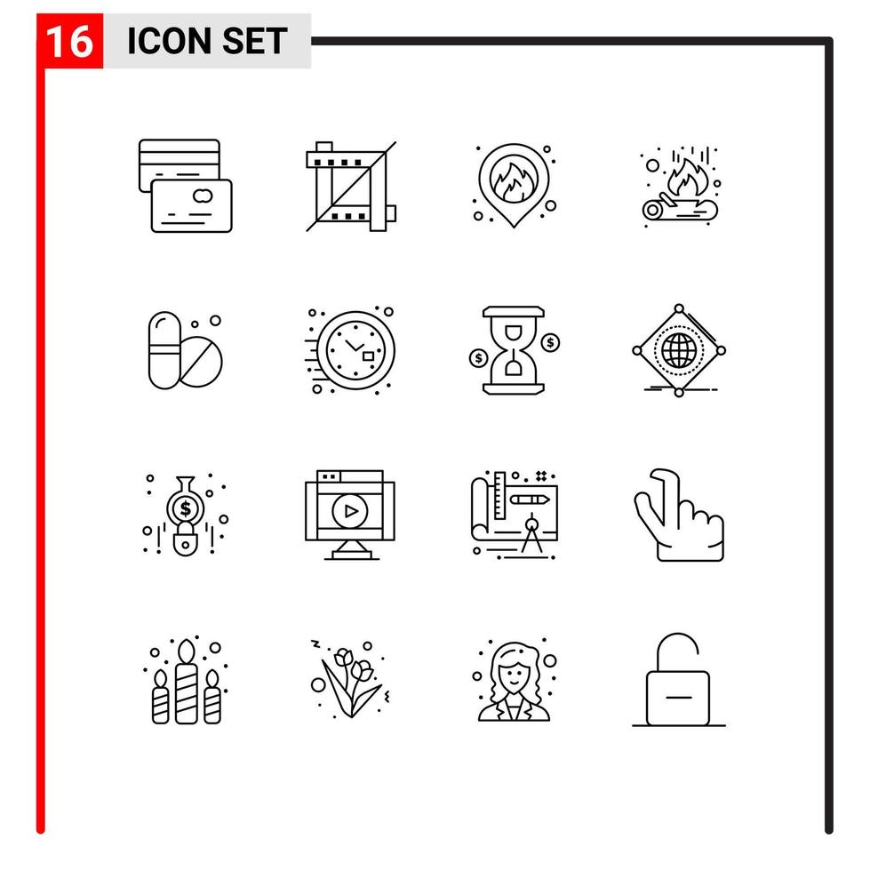 Modern Set of 16 Outlines and symbols such as time clock map tablet medical Editable Vector Design Elements