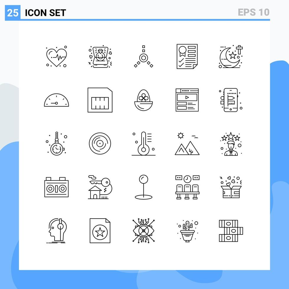 Set of 25 Modern UI Icons Symbols Signs for theology religious fire ware religion report Editable Vector Design Elements