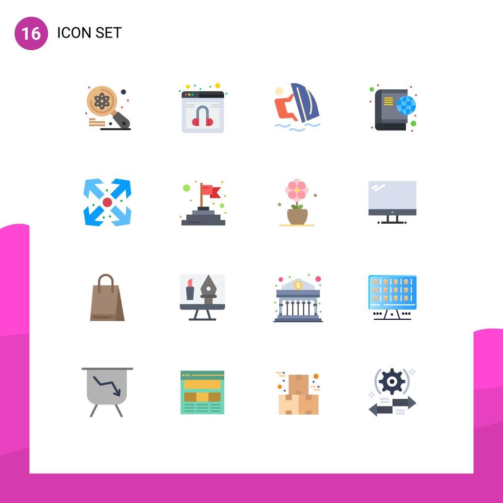 16 Universal Flat Colors Set for Web and Mobile Applications online globe service book wind Editable Pack of Creative Vector Design Elements