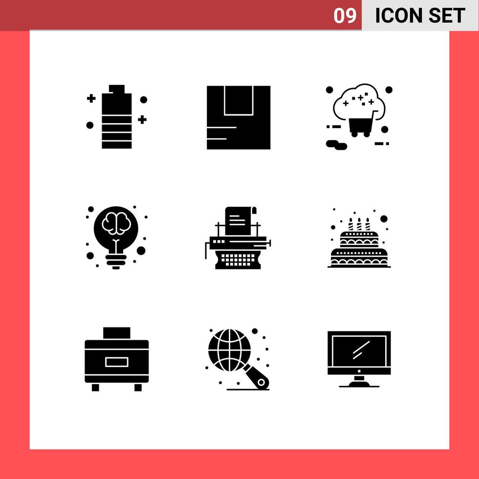 Set of 9 Vector Solid Glyphs on Grid for light creative transportation bulb shop Editable Vector Design Elements