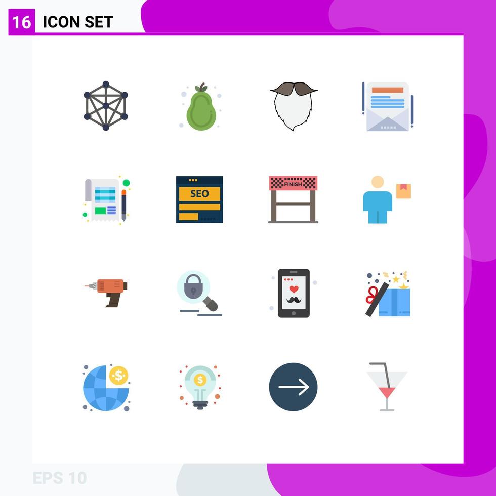 Group of 16 Modern Flat Colors Set for balance newsletter moustache email newsletter men Editable Pack of Creative Vector Design Elements