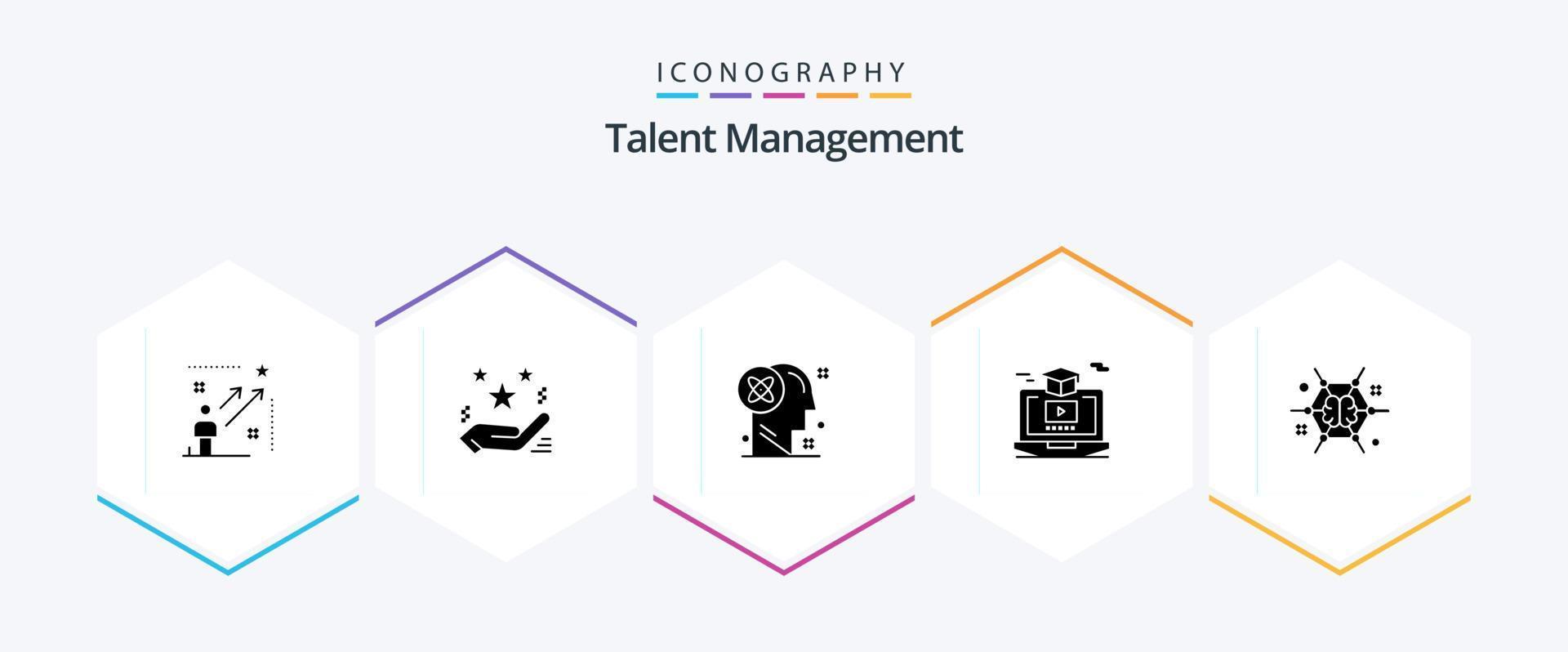 paquete de iconos de 25 glifos de gestión de talentos que incluye video. grado. regalo. idea. Procesando vector