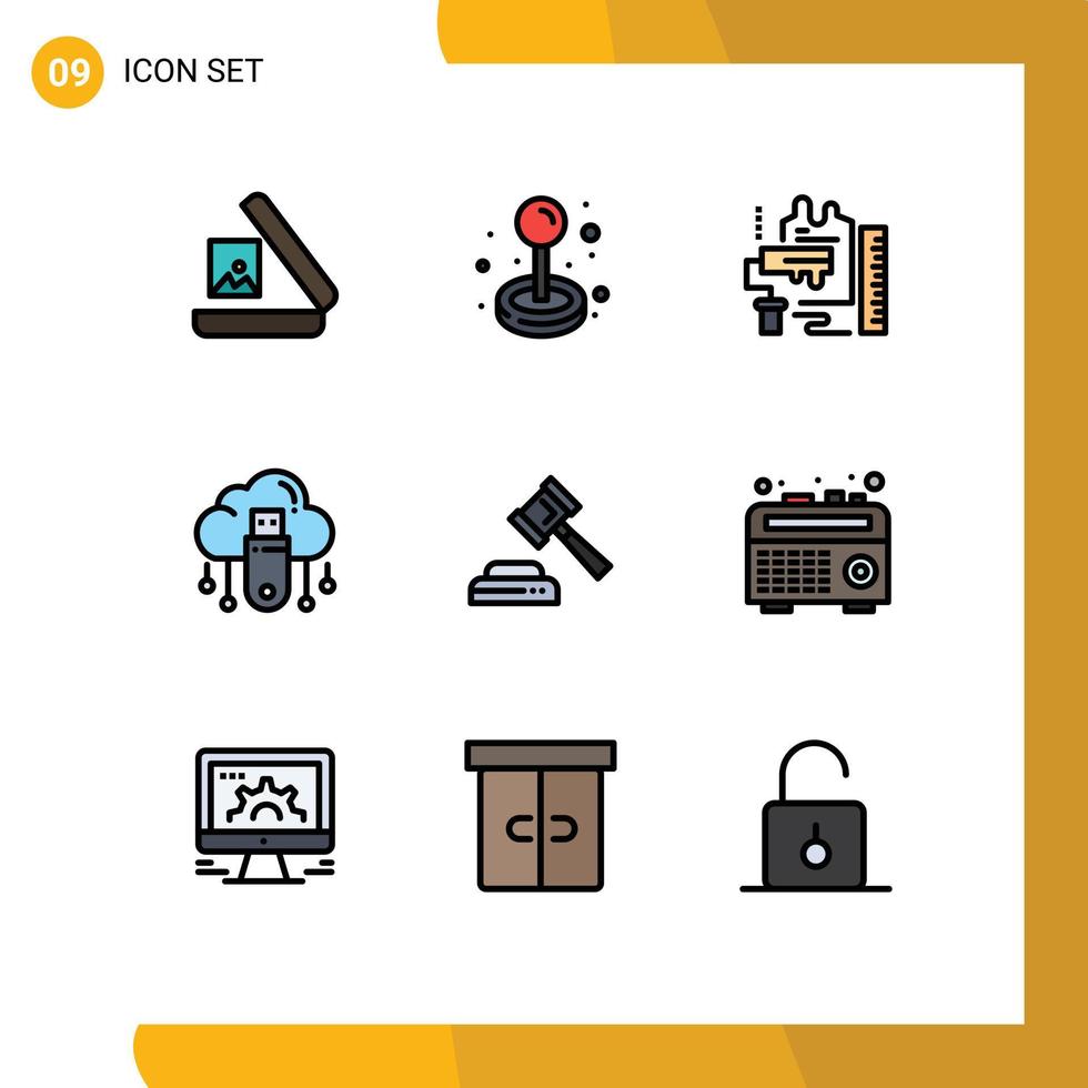 Stock Vector Icon Pack of 9 Line Signs and Symbols for court cloud paint online usb Editable Vector Design Elements