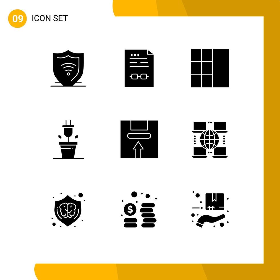 9 Thematic Vector Solid Glyphs and Editable Symbols of logistic delivery document box plant Editable Vector Design Elements