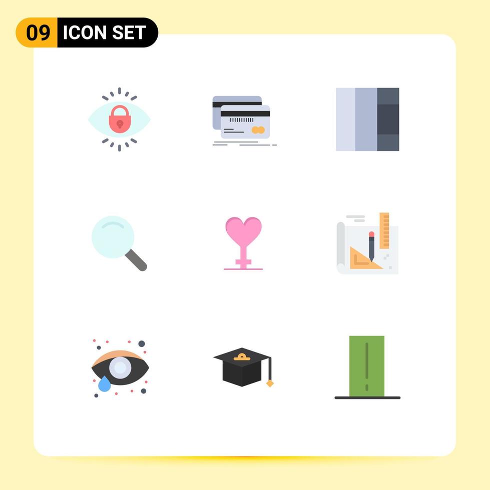 9 Universal Flat Colors Set for Web and Mobile Applications art gender finance heart search Editable Vector Design Elements