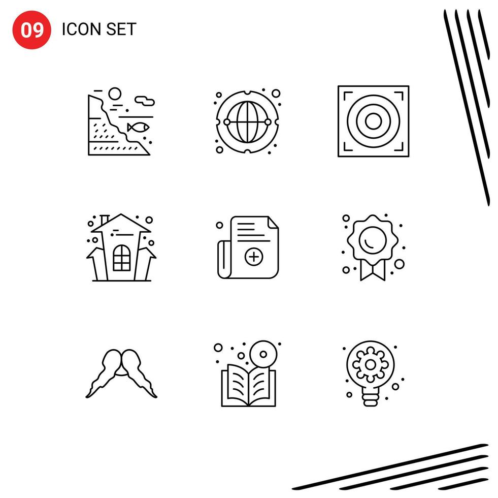 Group of 9 Outlines Signs and Symbols for medical house holiday worldwide halloween castle Editable Vector Design Elements