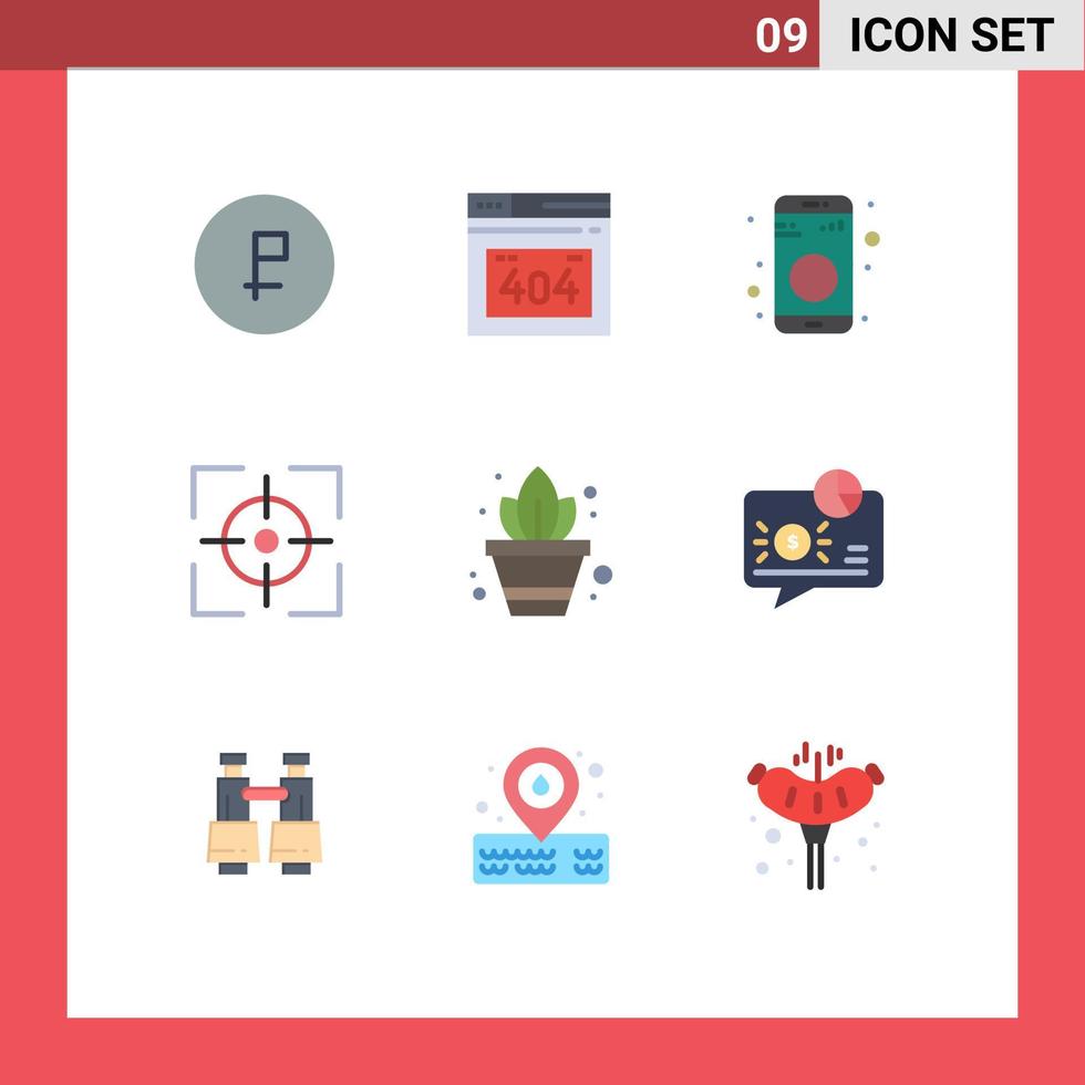 Editable Vector Line Pack of 9 Simple Flat Colors of plant target bluetooth focus aim Editable Vector Design Elements